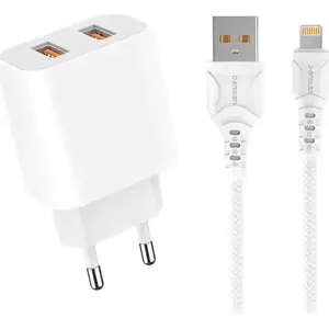 Strāvas adapteris DENMEN DC05 ar 2x USB-A 2.4 A kopējais uzlādes strāva (modelis 29975)