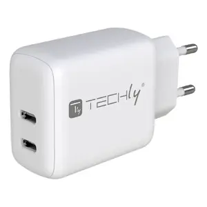 TECHLY IPW-USB-2C35W USB-C 2-port 35W AC fast charger for laptop smartphone tablet, white