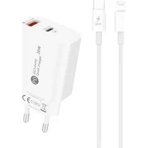 Hurtel A6MaxL 20W USB-A USB-C Wall Charger with 1m USB-C to Lightning Cable, White