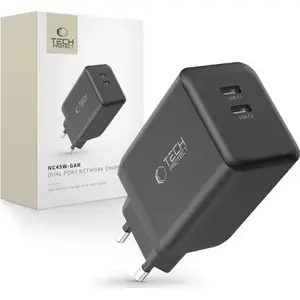 Power adapter Tech-Protect NC45W-GAN 2x USB-C PD45W black