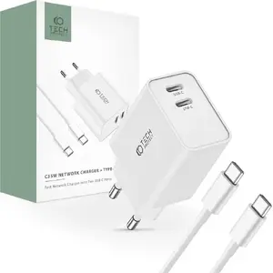 Barošanas bloks Tech-Protect TECH-PROTECT C35W 2-portu lādētājs PD35W ar USB-C kabeli, balts