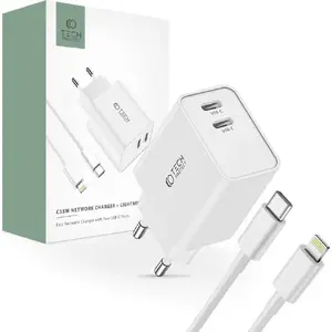 Сетевой адаптер Tech-Protect C35W 2‑портовый зарядный блок PD35W с Lightning-кабелем, белый