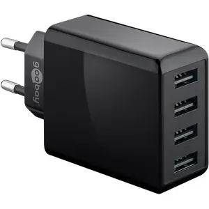 Зарядное устройство Triton 44953 — универсальное сетевое для дома 4×USB 5 В 30 Вт, чёрное
