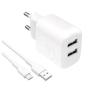 PURO Power Kit USB-A 2-port indoor charger with 1.2 m USB-A to USB-C cable, 10 W, white
