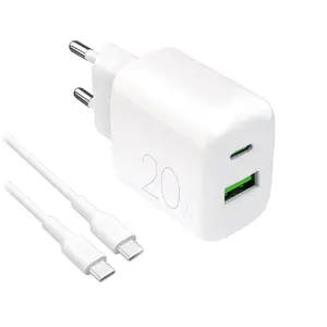 PURO Power Kit Daily 20 W lādētājs ar 1× USB‑A, 1× USB‑C un 1,2 m USB‑C kabeli, balts
