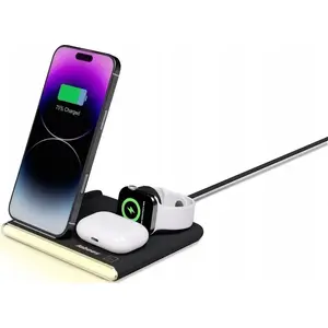 Bezvadu lādētājs Jabees PowerGlow 4‑1 telefona, viedpulksteņa, austiņu un LED lampai — melns