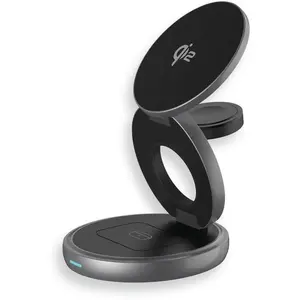Prestigio Twist 3-in-1 wireless Qi2 charging station for iPhone 15W, Apple Watch 2.5W & AirPods 5W, foldable, 30W adapter