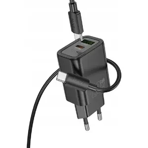 Сетевой адаптер HOCO 20W PD QC3.0 с USB-A, USB-C и кабелем USB-C—Lightning, 3A, модель N61, черный