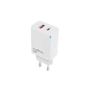 Tīkla lādētājs maxlife MXTC-09-45AC GaN PD QC 45W — 1x USB-C, 1x USB, balts