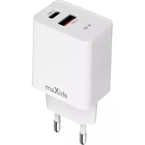 maxlife tīkla lādētājs PD QC MXTC-13-20AC 20W — 1x USB-C, 1x USB, balts