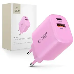 Power adapter Tech-Protect NCA20 2-port network charger PD 20W / QC3.0, baby pink