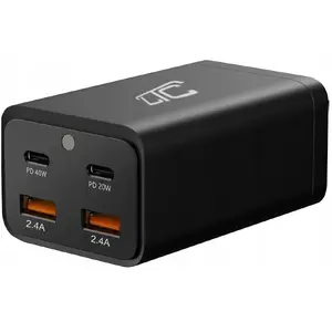 LTC MULTI CHARGER LXQC21 — multi-port wall charger QC 3.0 PD up to 40W, 2× USB-A 2.4A, 80W total, black