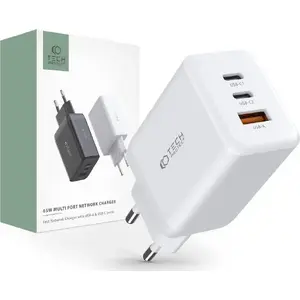 Сетевое зарядное устройство Tech-Protect C65W 3‑портовое PD 65W QC3.0 белое