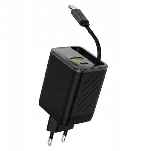 Сетевое зарядное Dudao A67EU GaN 67W с выдвижным кабелем USB-C, Power Delivery и Quick Charge, черное
