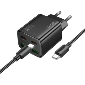 Сетевое зарядное устройство HOCO N56 — 2×USB‑C PD 3A 30W + 2×USB‑A QC3.0 с кабелем USB‑C–USB‑C, чёрное