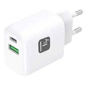 Indoor mobile device charger TECHLY IPW-USB-20WAC — 20 W, AC input 100–240 V, USB-A + USB-C, white
