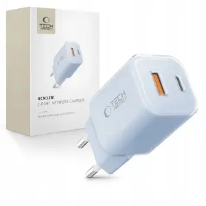 Сетевой адаптер Tech-Protect NCM33W — 2-портовое зарядное устройство PD 33W / QC 3.0, небесно-голубой