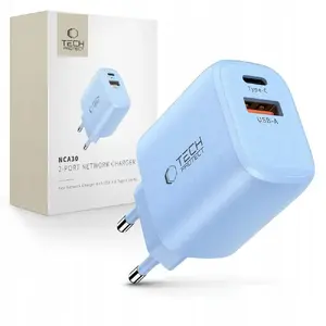 Power adapter Tech-Protect NCA30 USB-A & USB-C 30W PD / QC3.0, Baby Blue