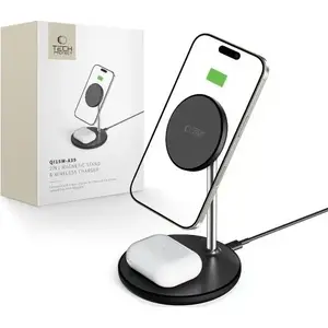 Беспроводное зарядное устройство Tech-Protect QI15W-A39 2в1 Magnetic MagSafe, 15 Вт, чёрное