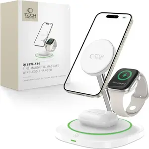 Wireless Charger Tech-Protect QI15W-A46 3-in-1 Magnetic MagSafe White — Qi 15W, 3‑device charging