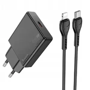 HOCO Slim USB‑C QC PD 30W wall charger with USB‑C to Lightning cable N37, black