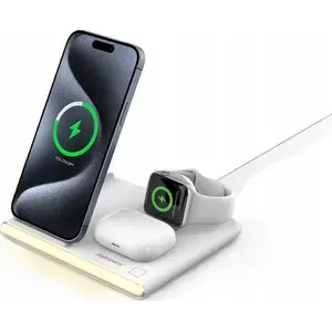 Bezvadu lādētājs Jabees PowerGlow 4‑1 priekš telefona, viedpulksteņa, austiņām un LED lampas — balts