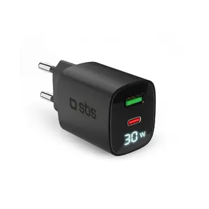 Mobile device charger SBS Mobile TETRGANLCD1USB1C30K — 30W, 1x USB-A, 1x USB-C, AC indoor, black