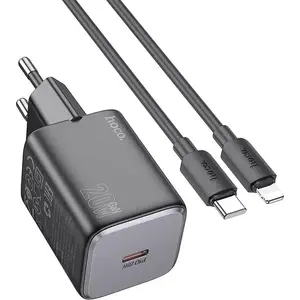 Сетевой блок питания HOCO 20W USB-C PD + кабель USB-C—Lightning, черный