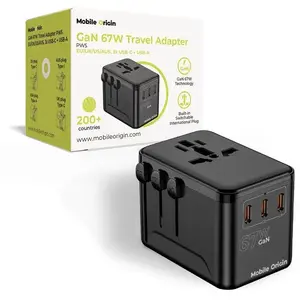 Power adapter MOBILE ORIGIN Mobile Origin GaN 67W Travel Adapter PW5 with 3x USB-C and 1x USB-A, EU/UK/US/AUS plugs