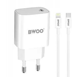 BWOO wall charger PD CDA159 with USB-C PD 20W and USB-C to Lightning cable, white