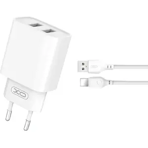 No name CE02C Wall Charger with 2x USB Ports 2.1A White with Lightning Cable