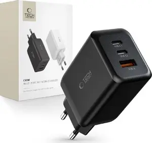 Адаптер питания Tech-Protect C65W сетевое зарядное 3-порта PD 65W + QC3.0, чёрный