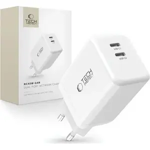 Зарядное устройство Tech-Protect NC45W-GAN 2‑портовое GaN PD45W белое