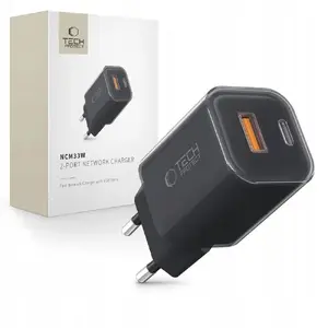 Сетевой адаптер Tech-Protect NCM33W 2-портовый зарядный PD 33W QC3.0, черный