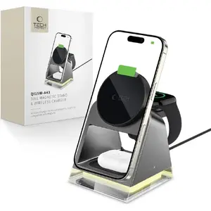 Wireless Charger Tech-Protect QI15W-A43 3-in-1 Magnetic MagSafe Black, 15W Qi