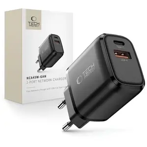 Сетевая зарядка Tech-Protect NCA45W-GAN USB-A и USB-C PD 45W / QC3.0 черная