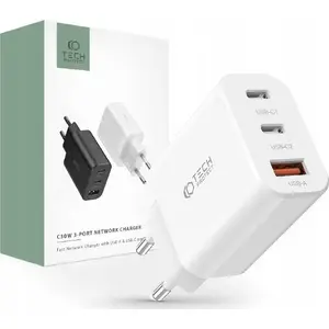 Сетевой адаптер Tech-Protect 3-портовое зарядное NC30W PD 30W + QC3.0, белый