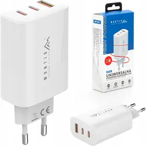 Power adapter MONTIS MT124 — USB-A + 2× USB-C, 65W, desktop charger