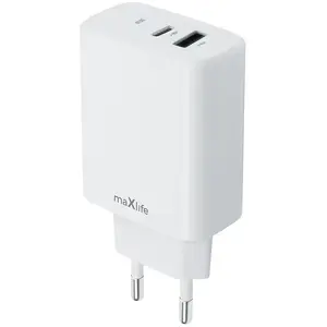 Сетевое зарядное устройство maxlife MXTC-10-30AC 30 Вт — 1× USB‑C PD, 1× USB QC, белое