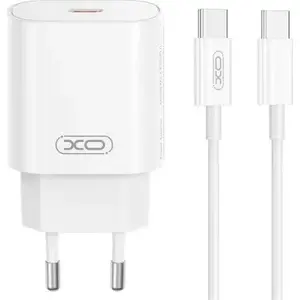Сетевое зарядное XO CE25 25W USB-C PD и QC 3.0, 1× USB-C, белое, с кабелем C–C