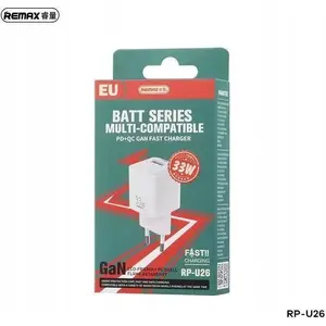 Power adapter REMAX RP-U26 (BATT Series) 33W PD & QC, 1×USB-A + 1×USB-C, White