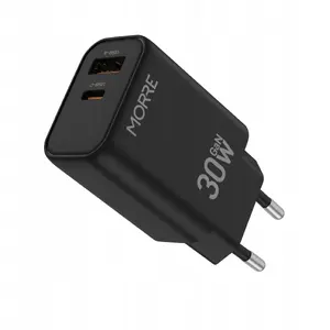 Charger Tiross M301 USB + USB-C 30W black — compact 30W USB-C and USB-A wall charger
