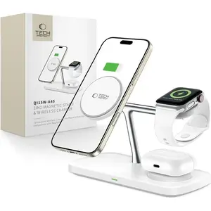 Wireless Charger Tech-Protect QI15W-A45 3in1 Magnetic MagSafe White — 15W Qi 3-in-1