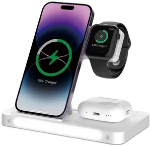 Wireless charger Devia Smart 3-in-1 15W white with lamp — charging pad for phone, earbuds, and smartwatch
