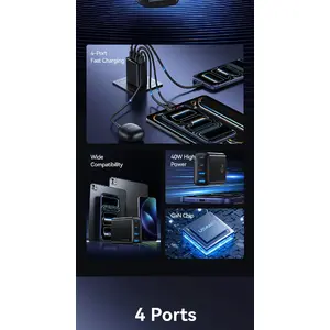 Зарядное устройство usams T70 40W сетевое 2x USB-A 2x USB-C, чёрный