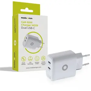 Зарядное устройство Mobile Origin GaN 65W MO19 - двойной USB-C, суммарно 65 Вт, компактный GaN адаптер