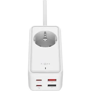 Lādēšanas strāvas sliede FIXED GaN III 65W — 2x USB-C, 2x USB-A, 3 m vads, balts