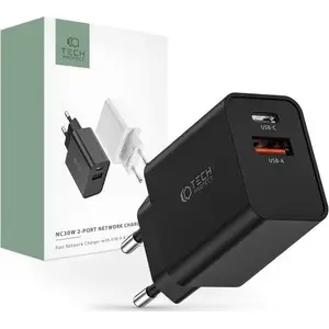 Tīkla lādētājs Tech-Protect NC30W 2-portu PD 30W QC3.0, melns