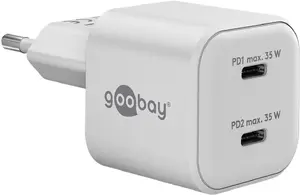 Зарядное устройство GOOBAY 75334 — универсальное 35 Вт, от сети AC для дома, 2x USB-C, белое