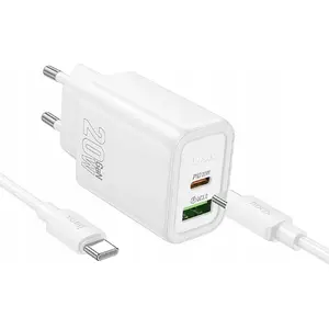 HOCO wall charger N61 with USB-A, USB-C PD/QC3.0 3A 20W and USB-C to USB-C cable, white